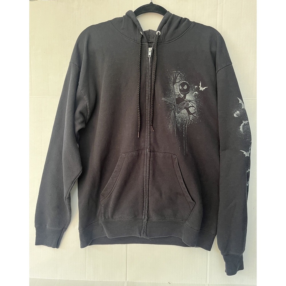 Jack Skellington Nightmare Before Christmas Black Zip Hoodie Size L